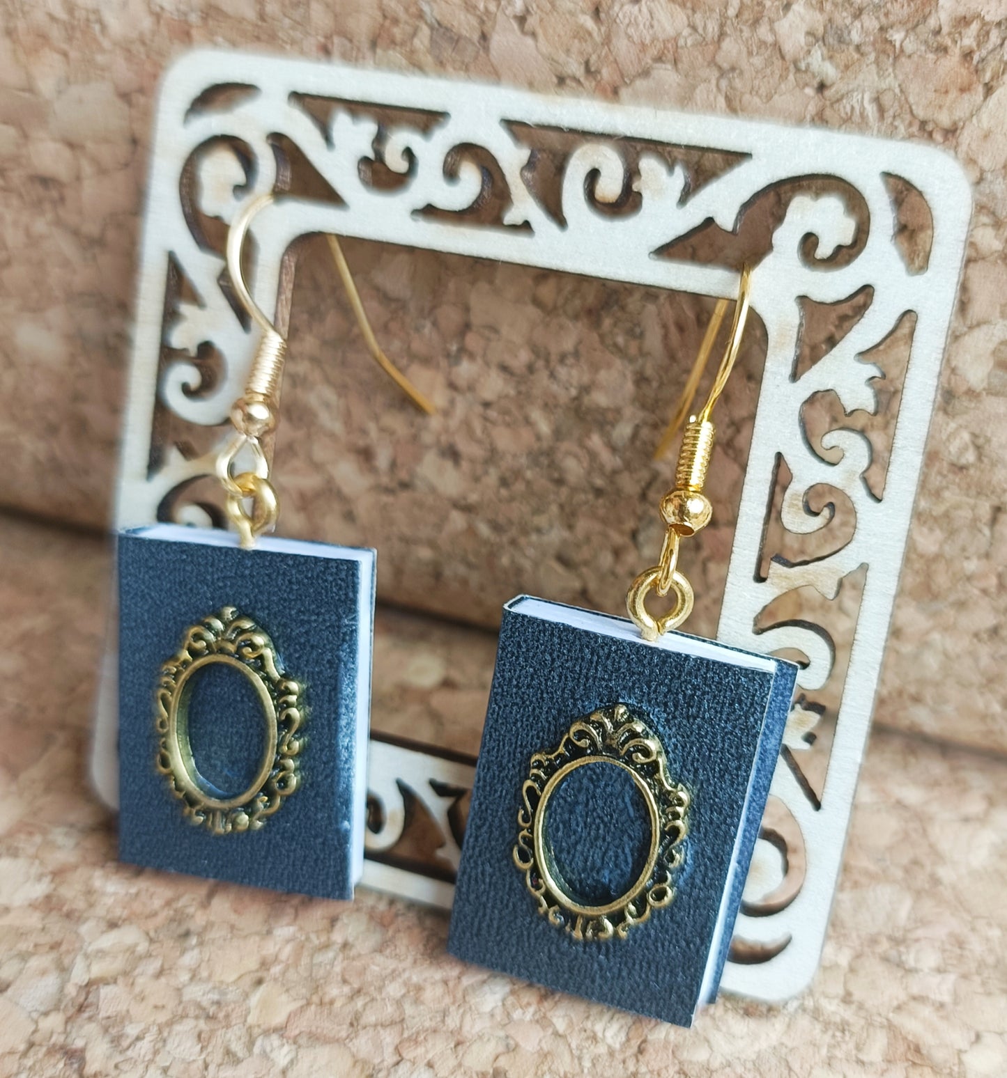 Navy Book Earrings