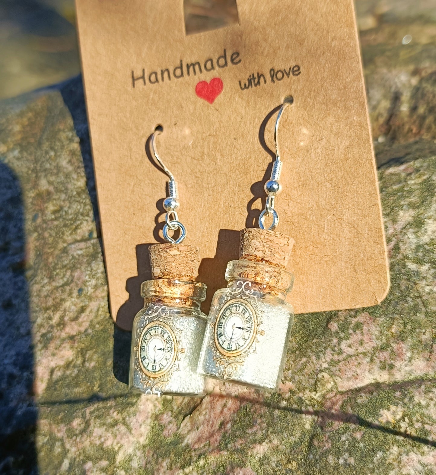 White Clock & Bottle Earrings