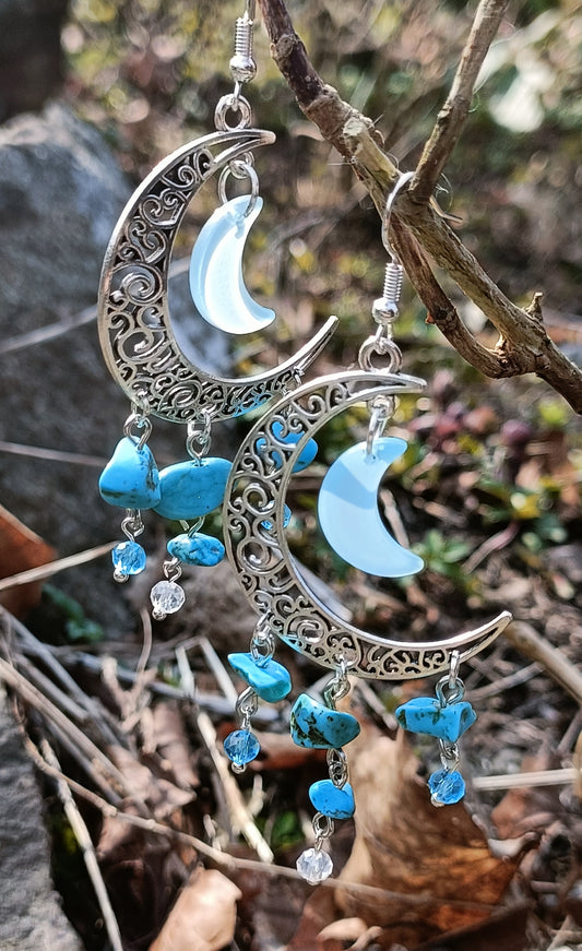 Gemstone Crescent Moon Earrings