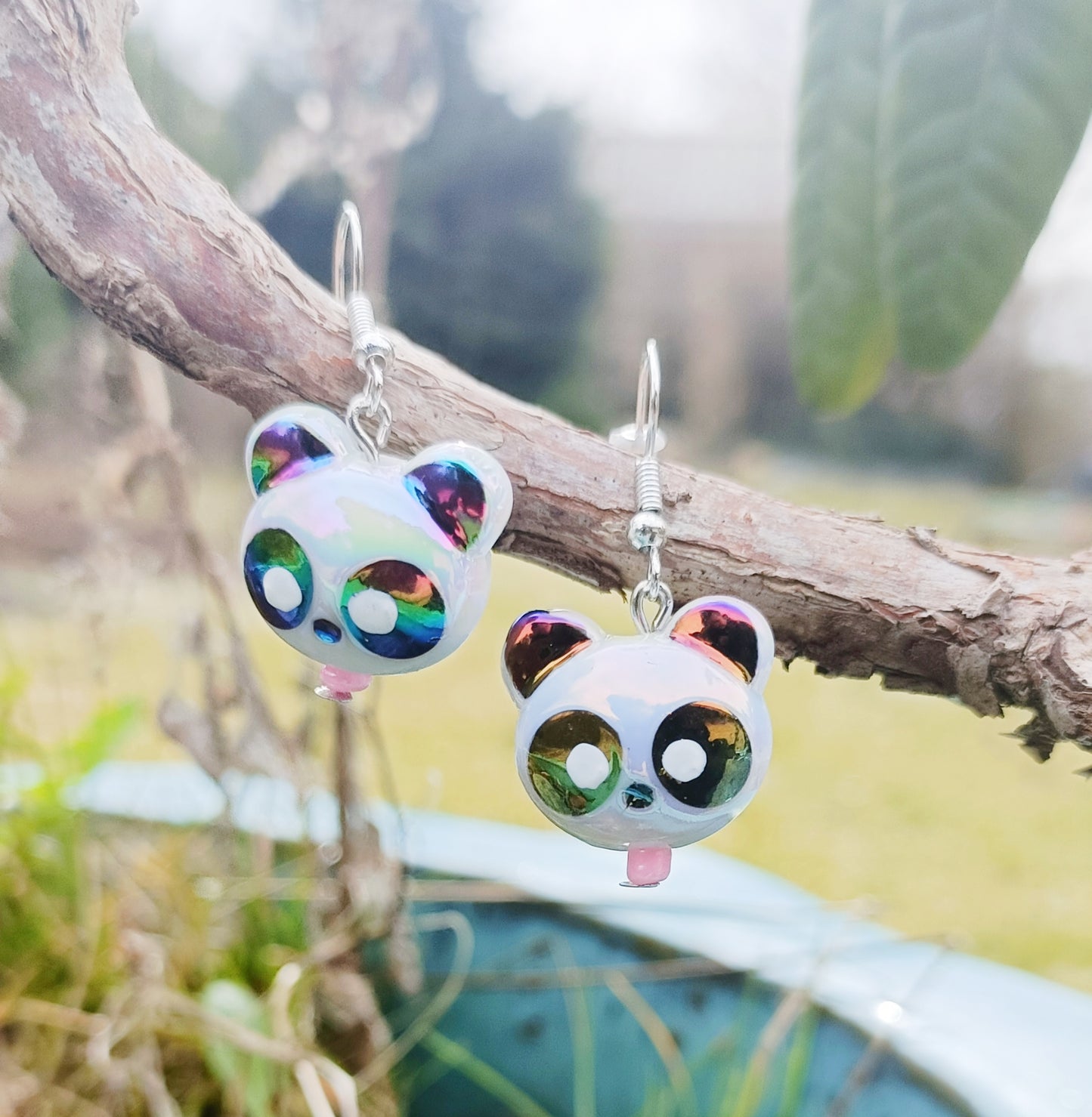 Iridescent Panda Earrings