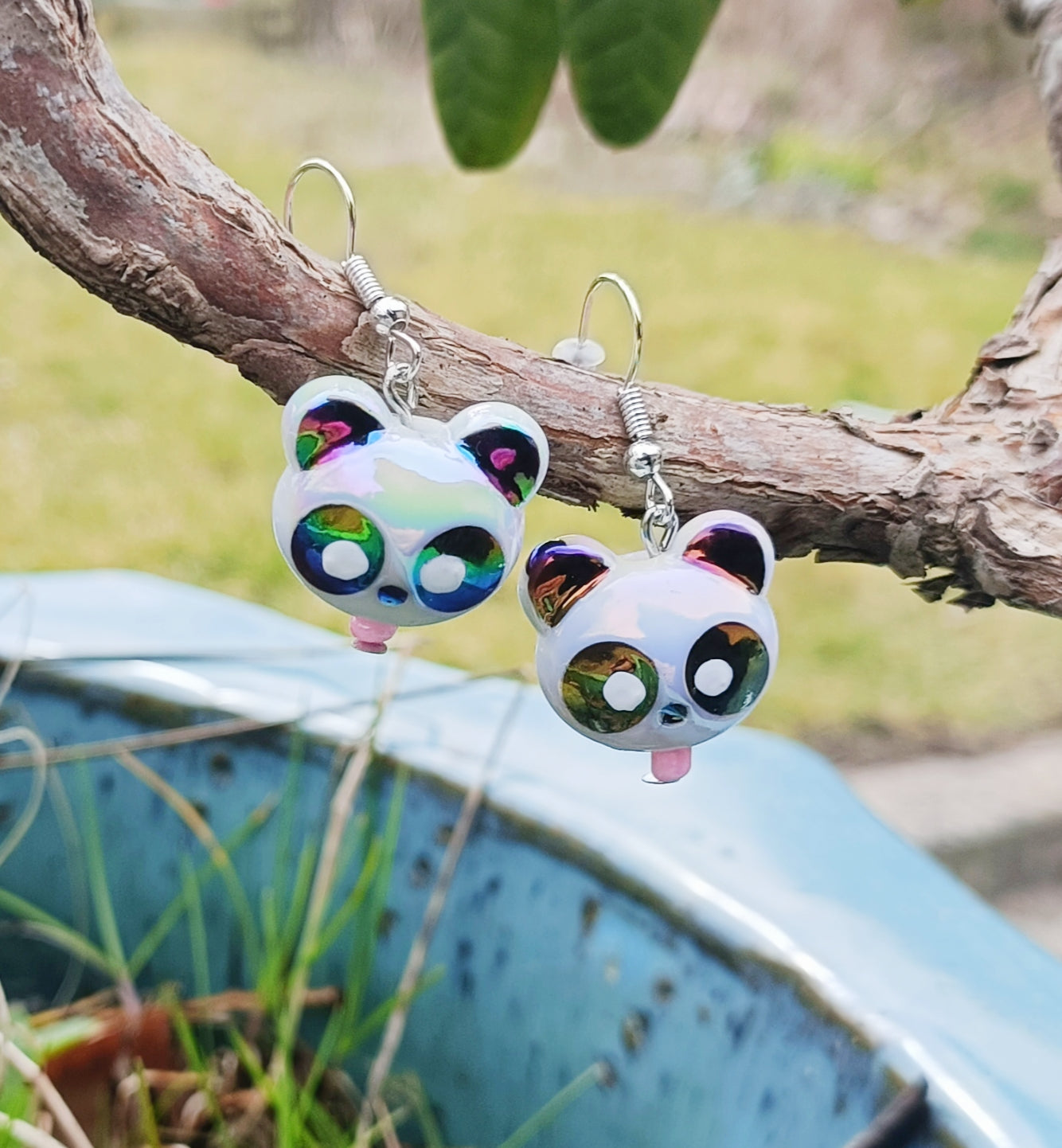 Iridescent Panda Earrings