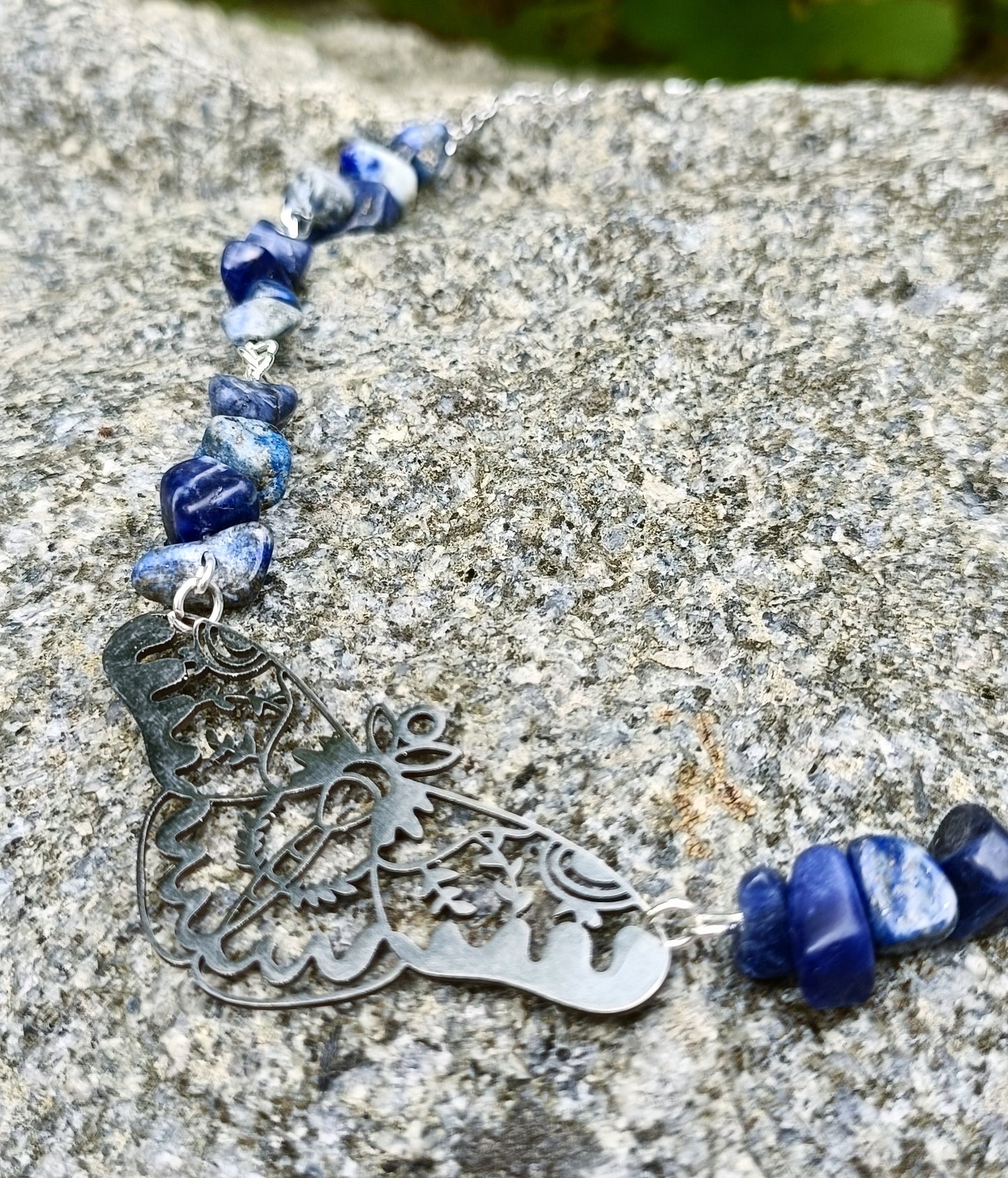 Moth gemstone necklace