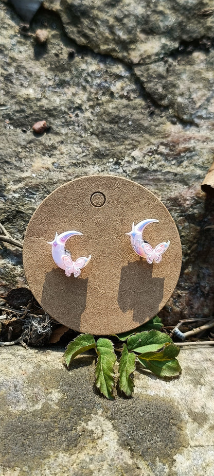 Moon & Butterfly Stud Earrings