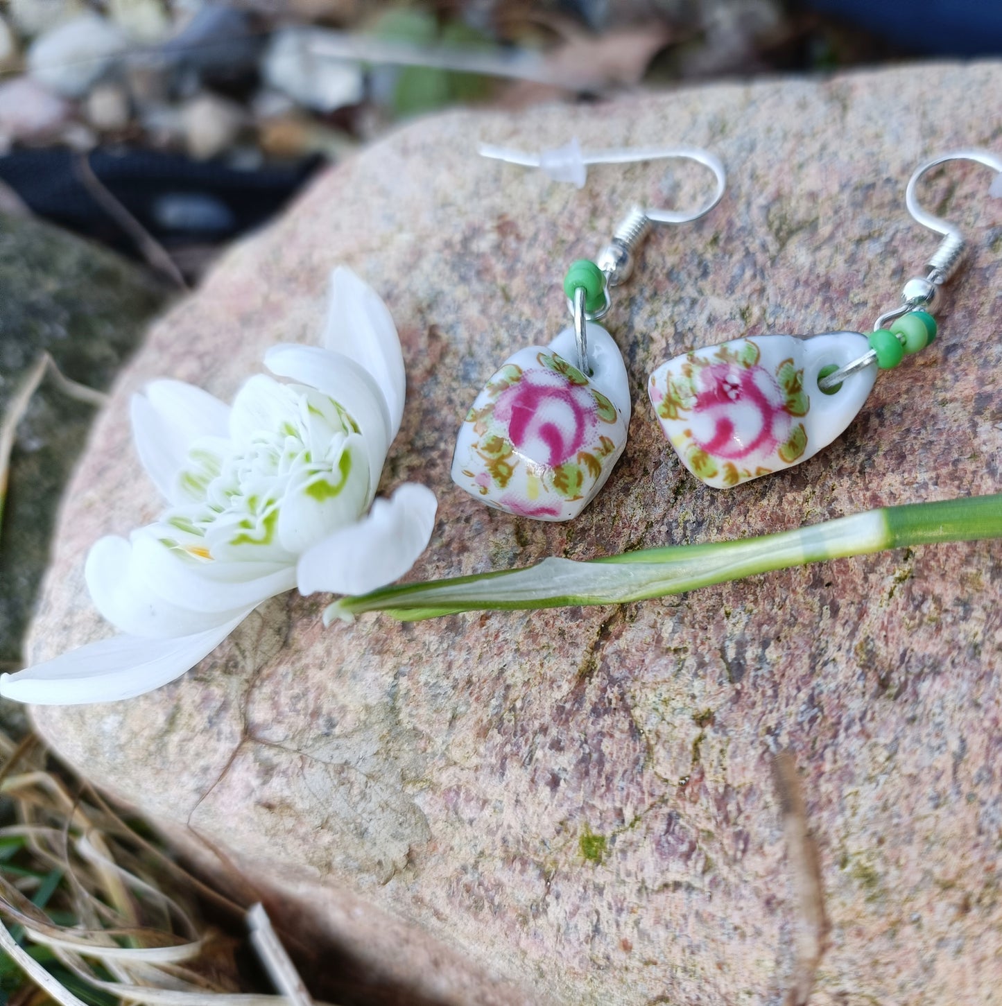 Pink Rose Teacup Earrings
