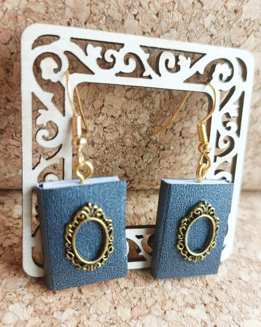 Navy Book Earrings