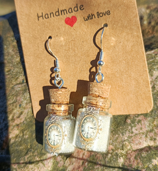 White Clock & Bottle Earrings