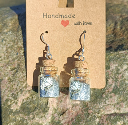 Silver Clock & Bottle Earrings