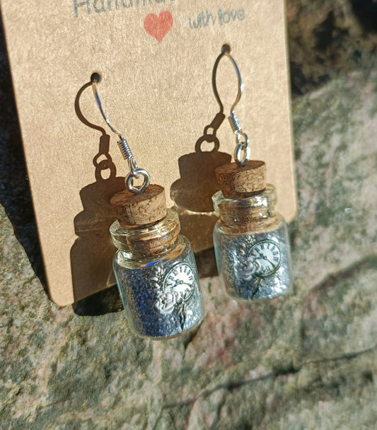 Silver Clock & Bottle Earrings