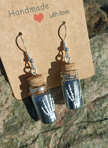 Skeletal Hand & Bottle Earrings