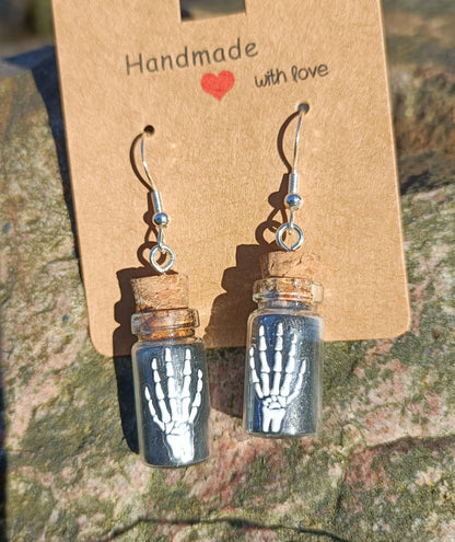 Skeletal Hand & Bottle Earrings