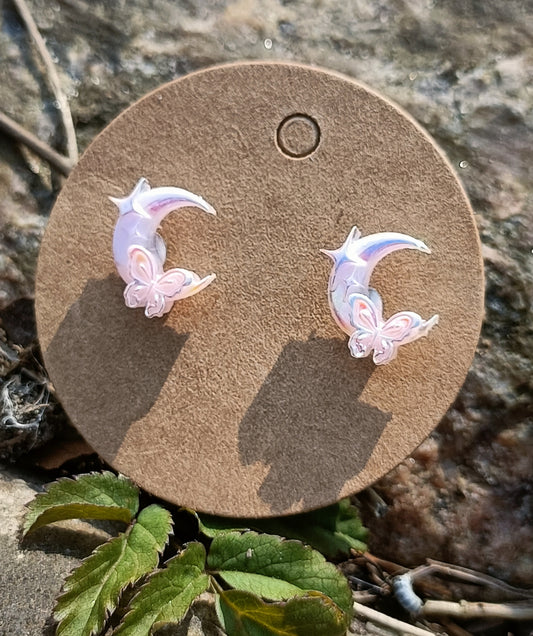 Moon & Butterfly Stud Earrings