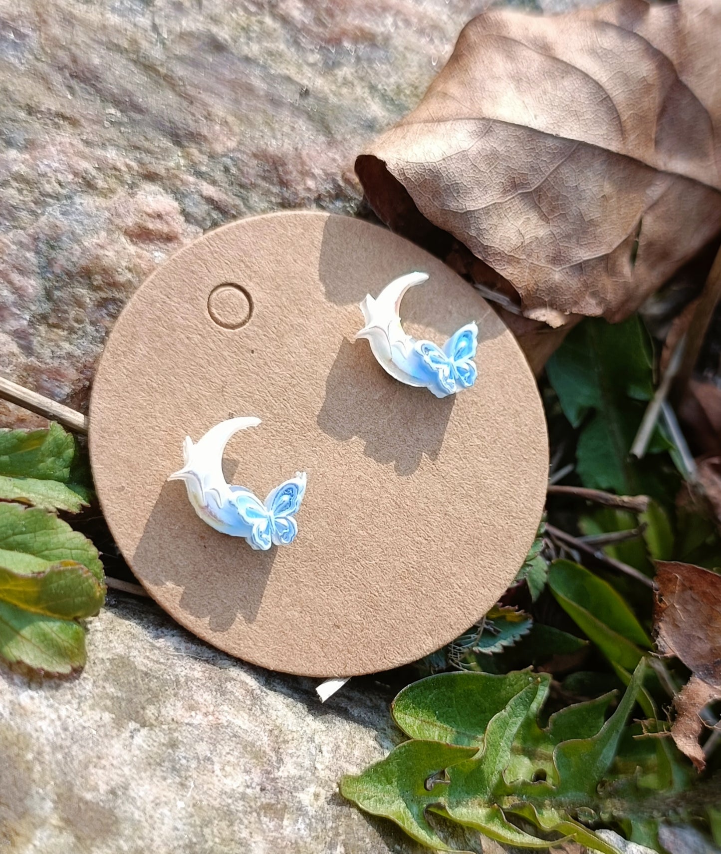 Moon & Butterfly Stud Earrings