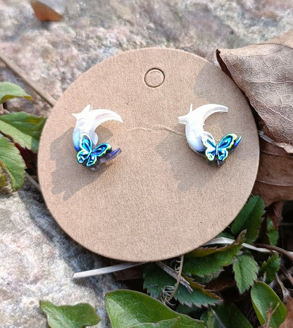 Moon & Butterfly Stud Earrings