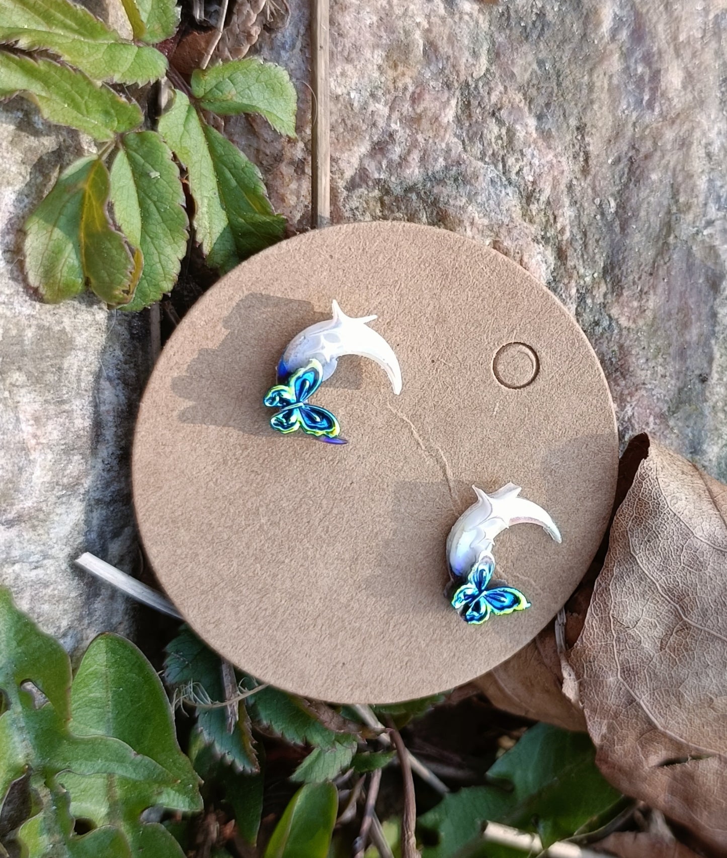 Moon & Butterfly Stud Earrings