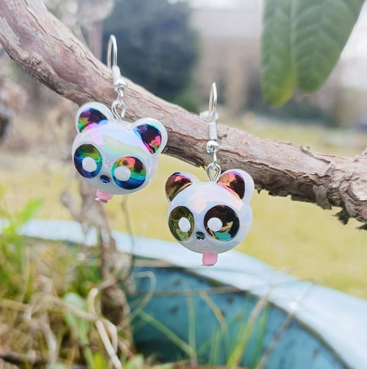Iridescent Panda Earrings
