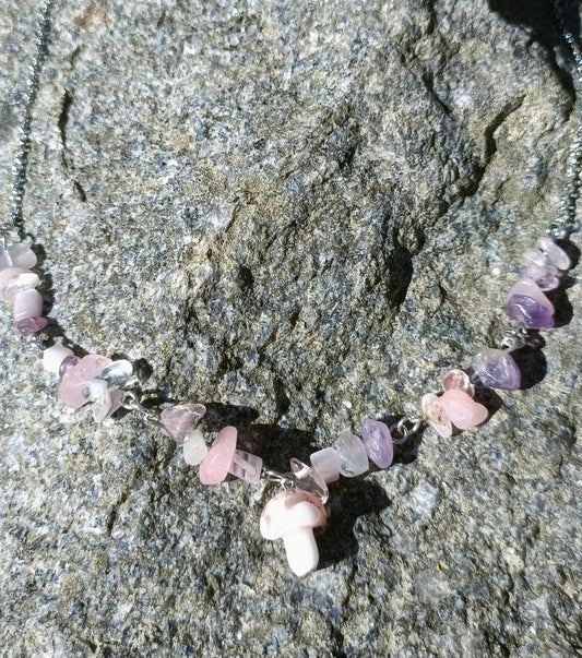 Rose Quartz Mushroom Necklace