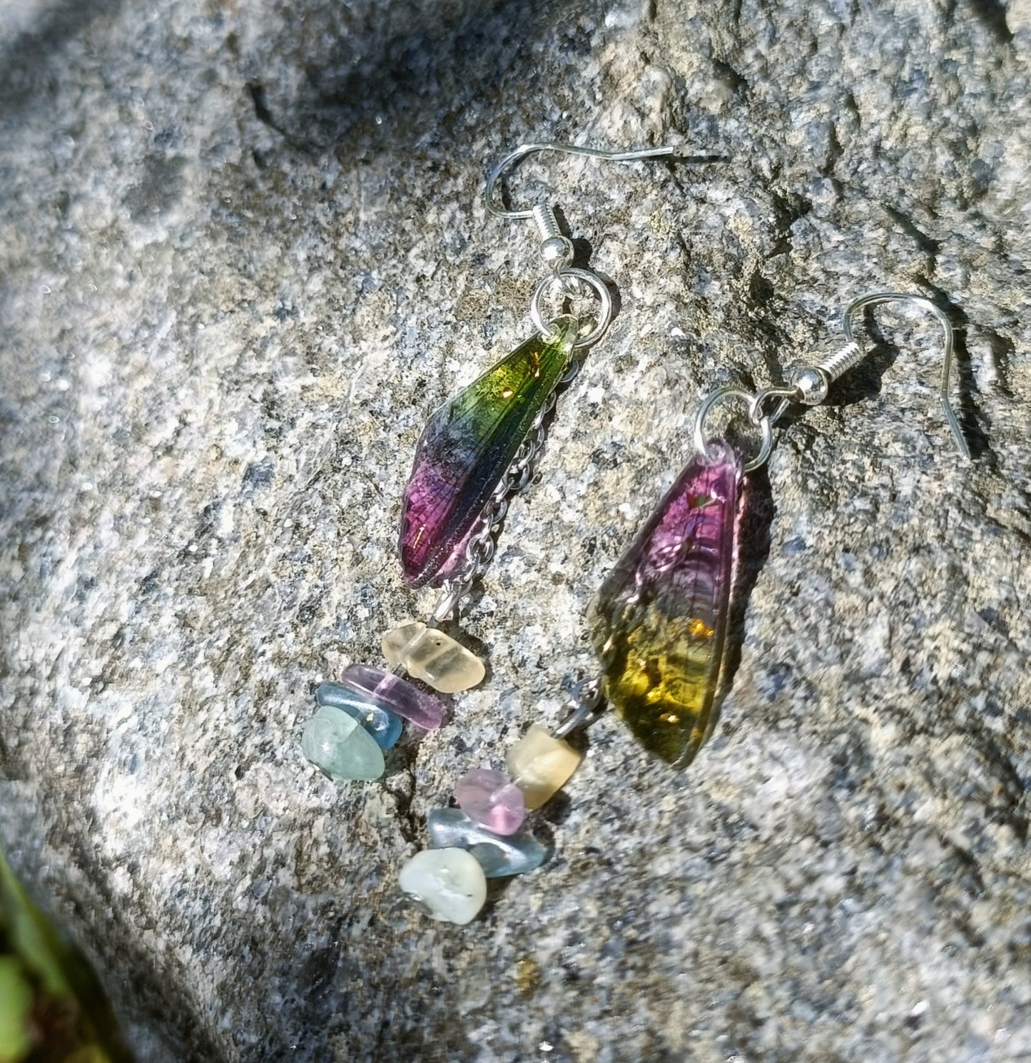 Rainbow wing earrings