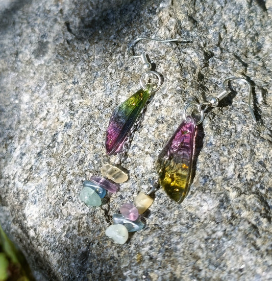 Rainbow wing earrings