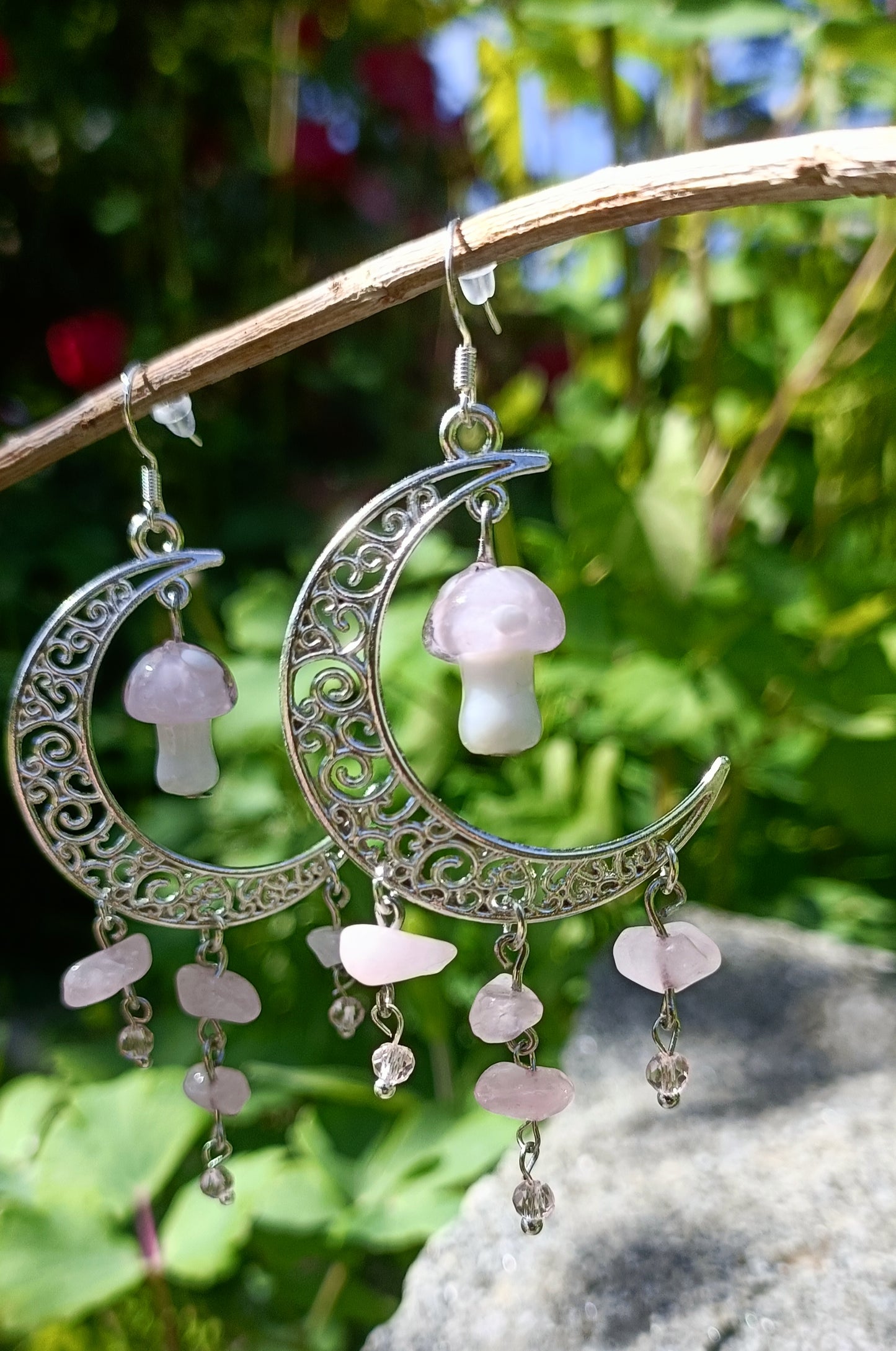 Gemstone Crescent Moon Earrings