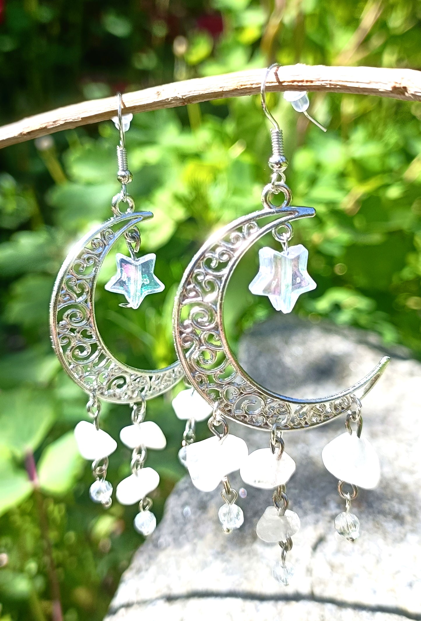 Gemstone Crescent Moon Earrings
