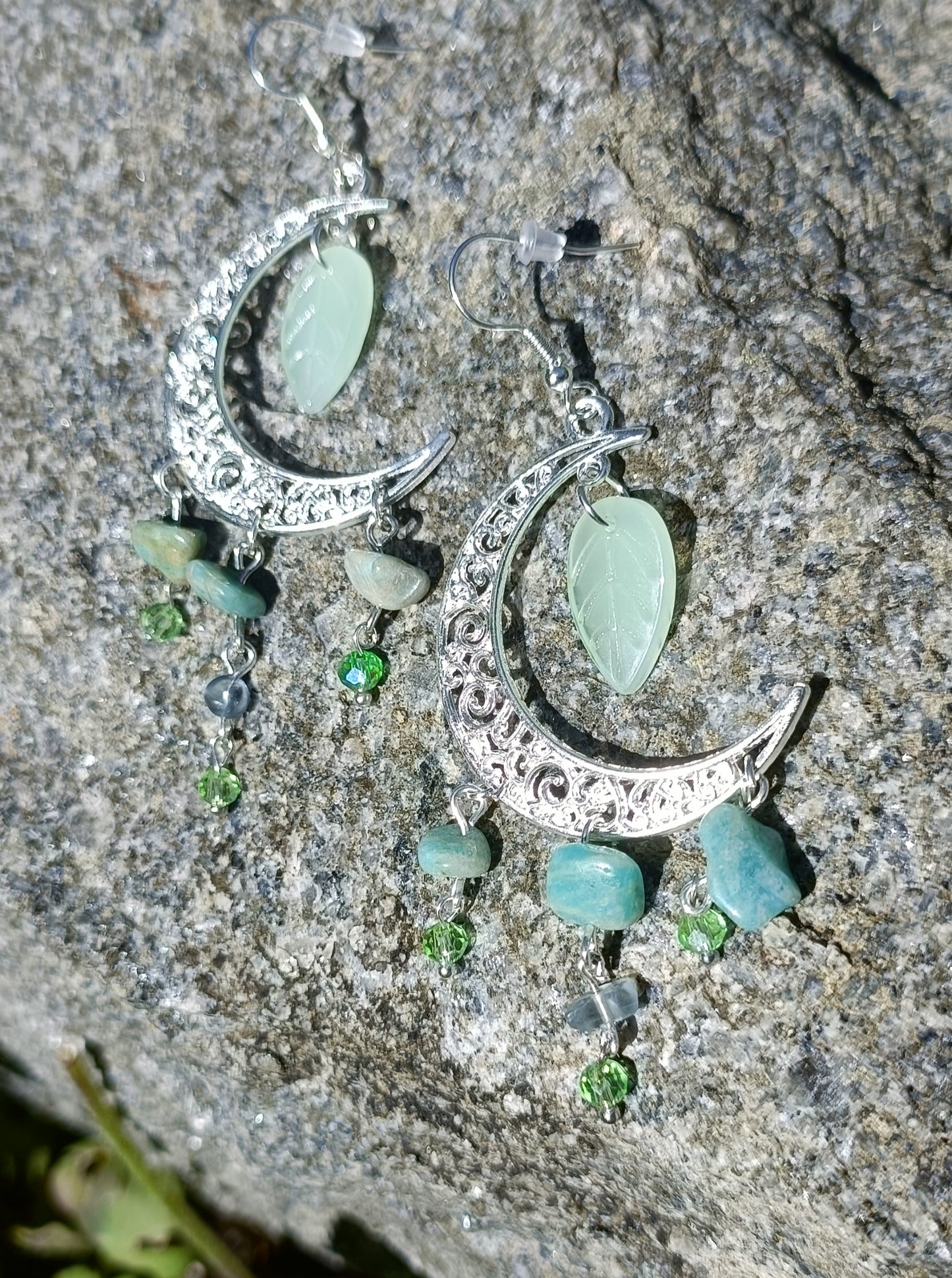 Gemstone Crescent Moon Earrings