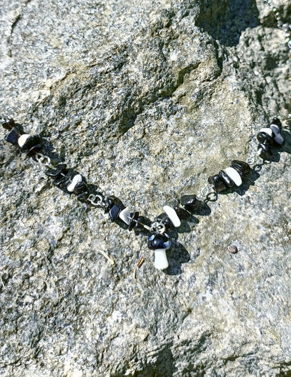 Obsidian & Howlite mushroom necklace