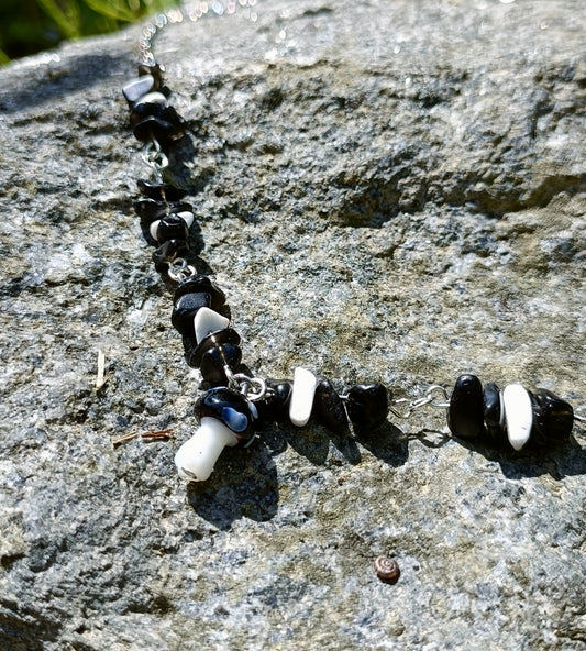 Obsidian & Howlite mushroom necklace