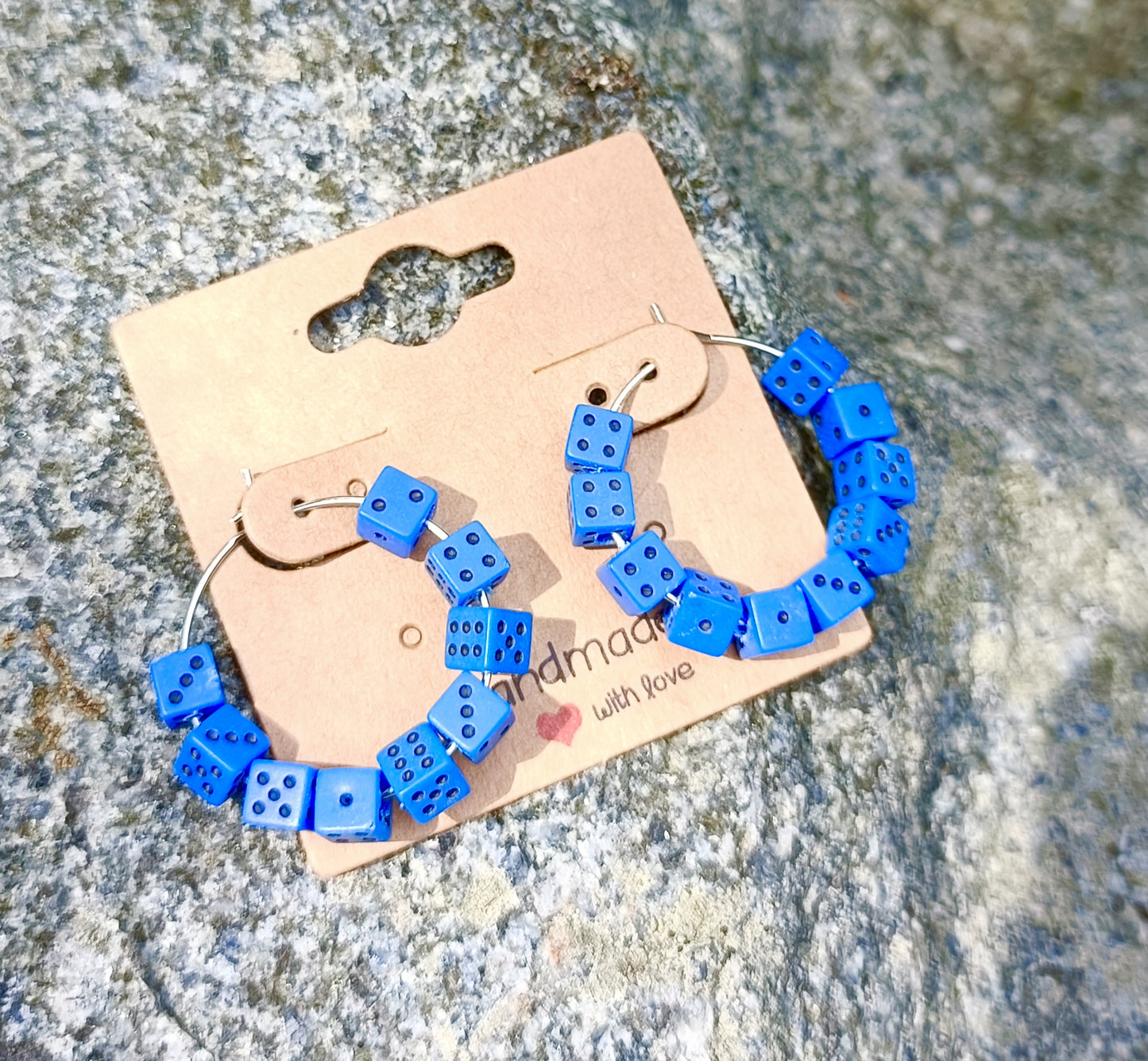 Tiny dice hoop earrings