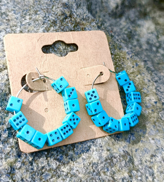Tiny dice hoop earrings