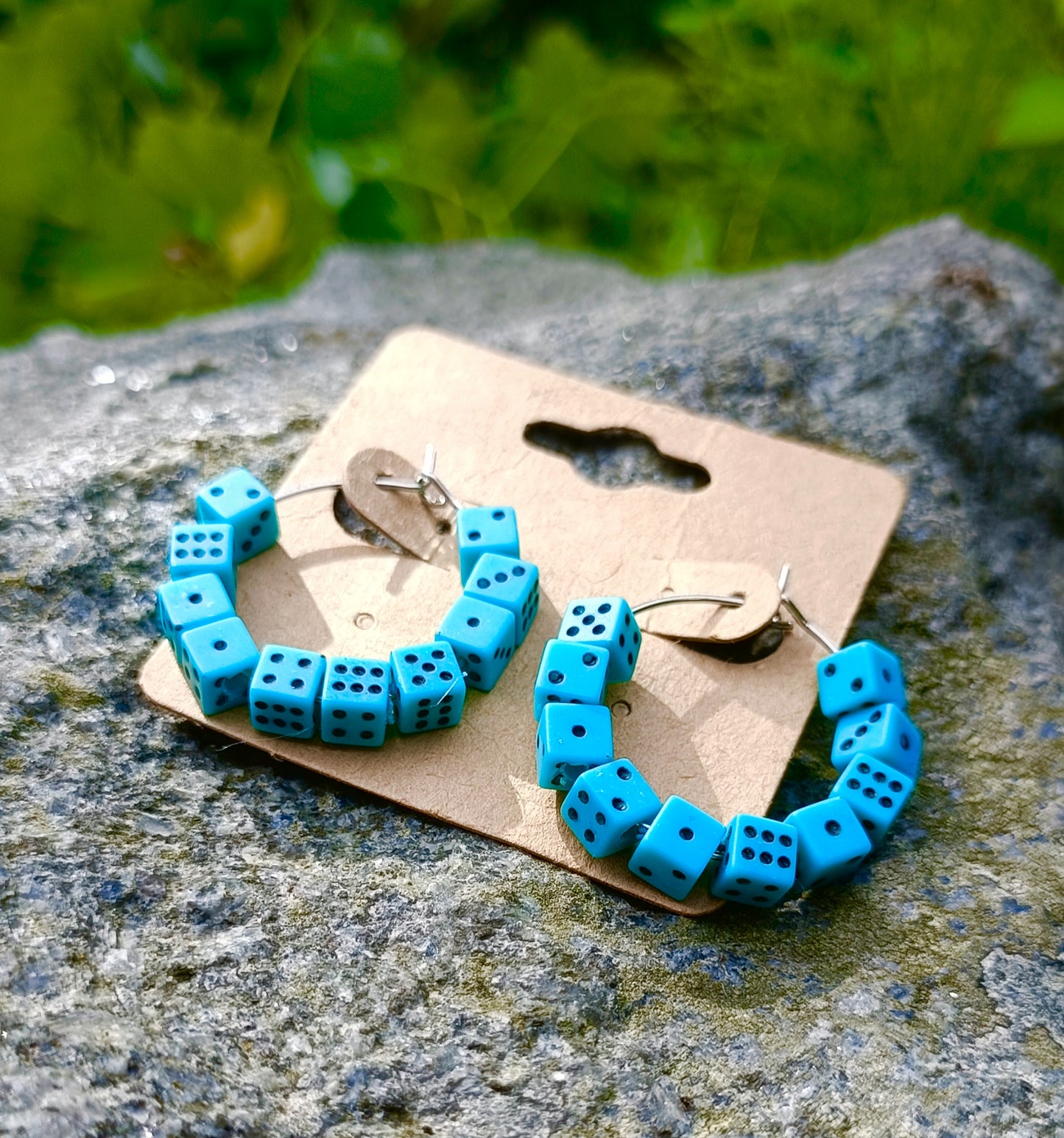 Tiny dice hoop earrings