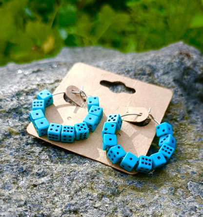 Tiny dice hoop earrings