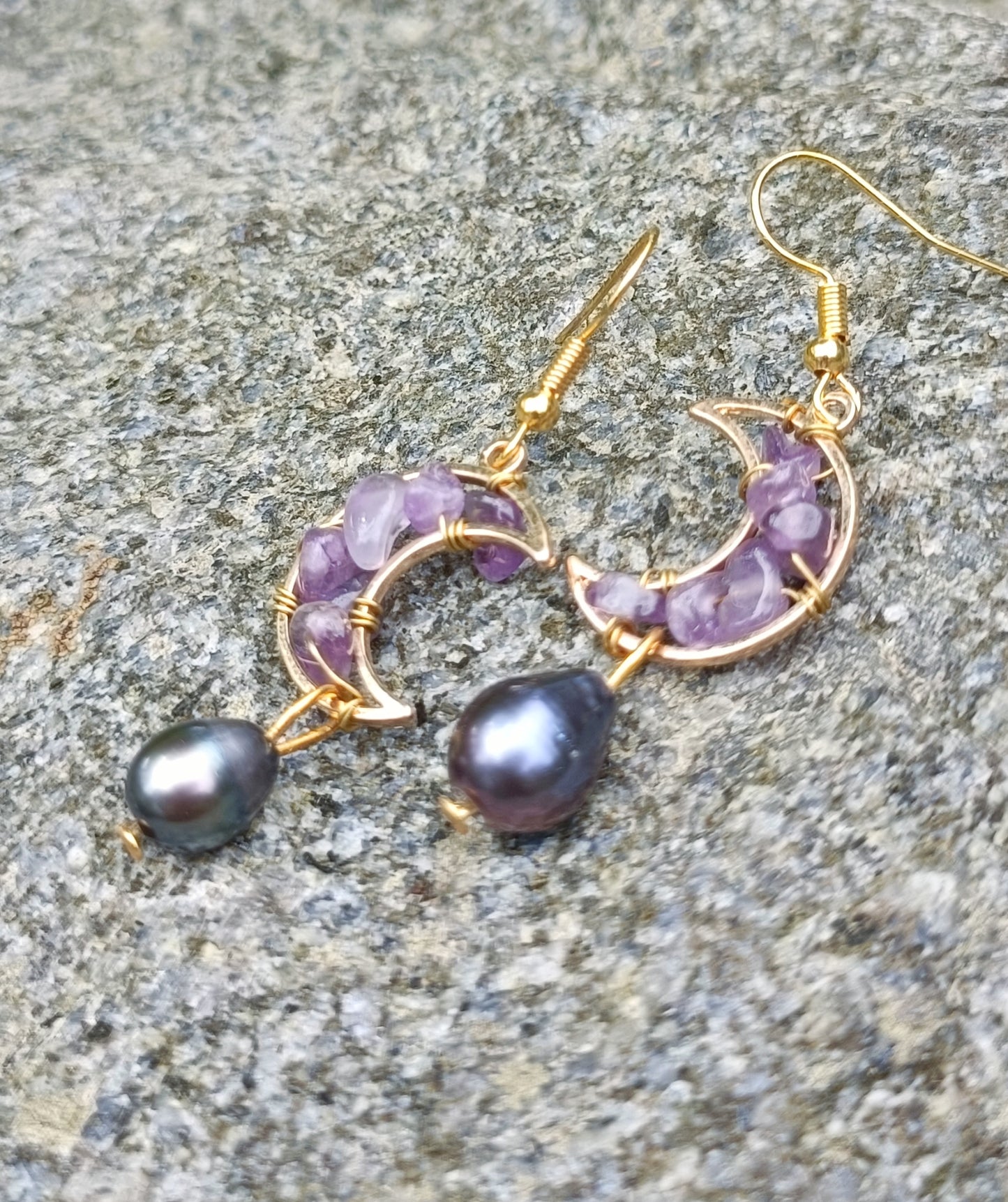 Gemstone moon earrings