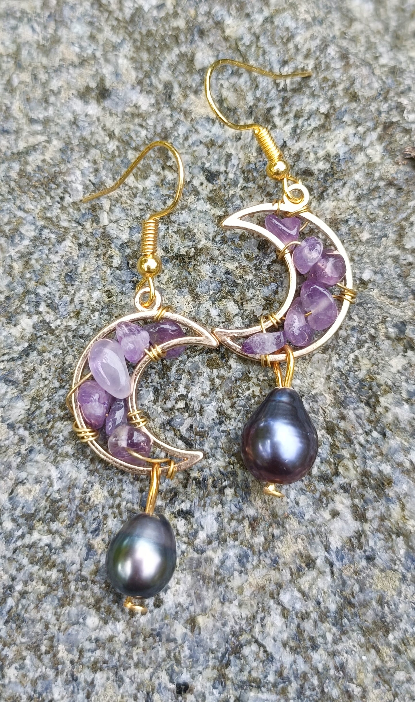 Gemstone moon earrings