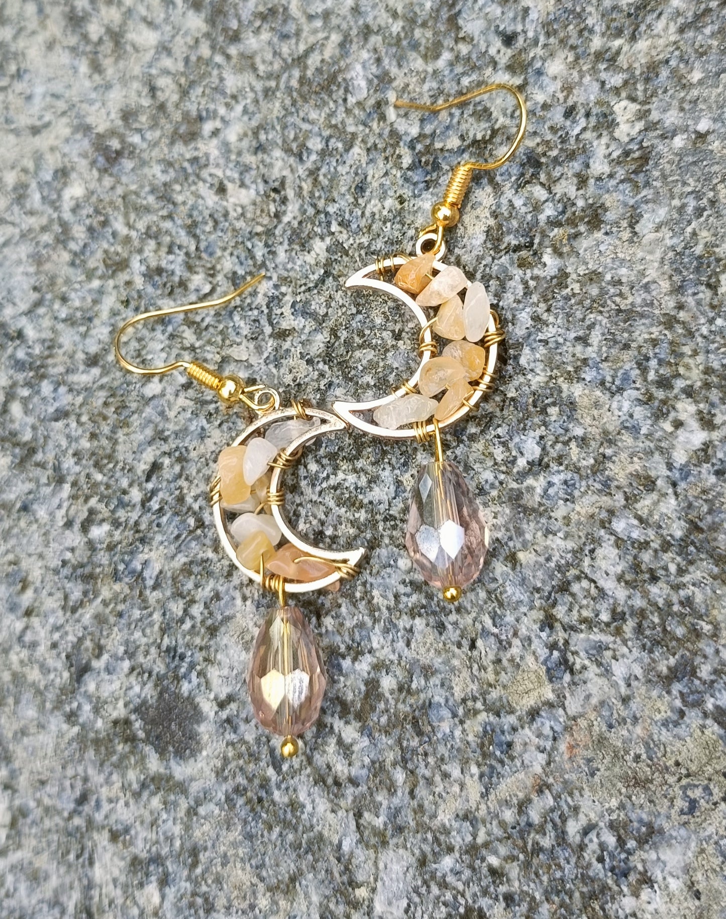 Gemstone moon earrings