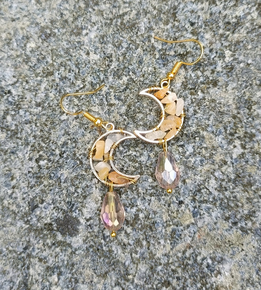 Gemstone moon earrings