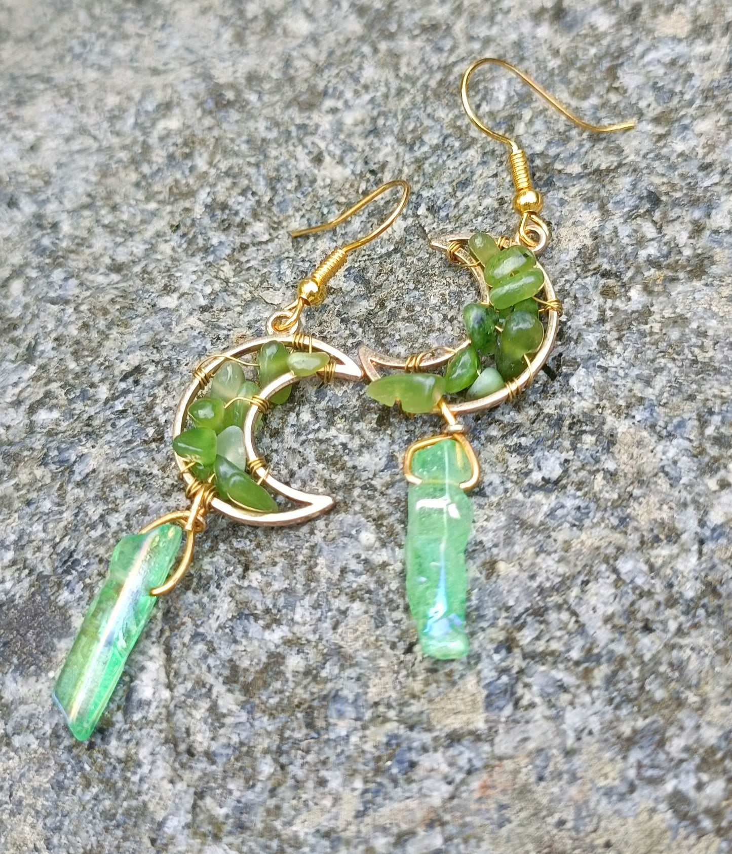 Gemstone moon earrings