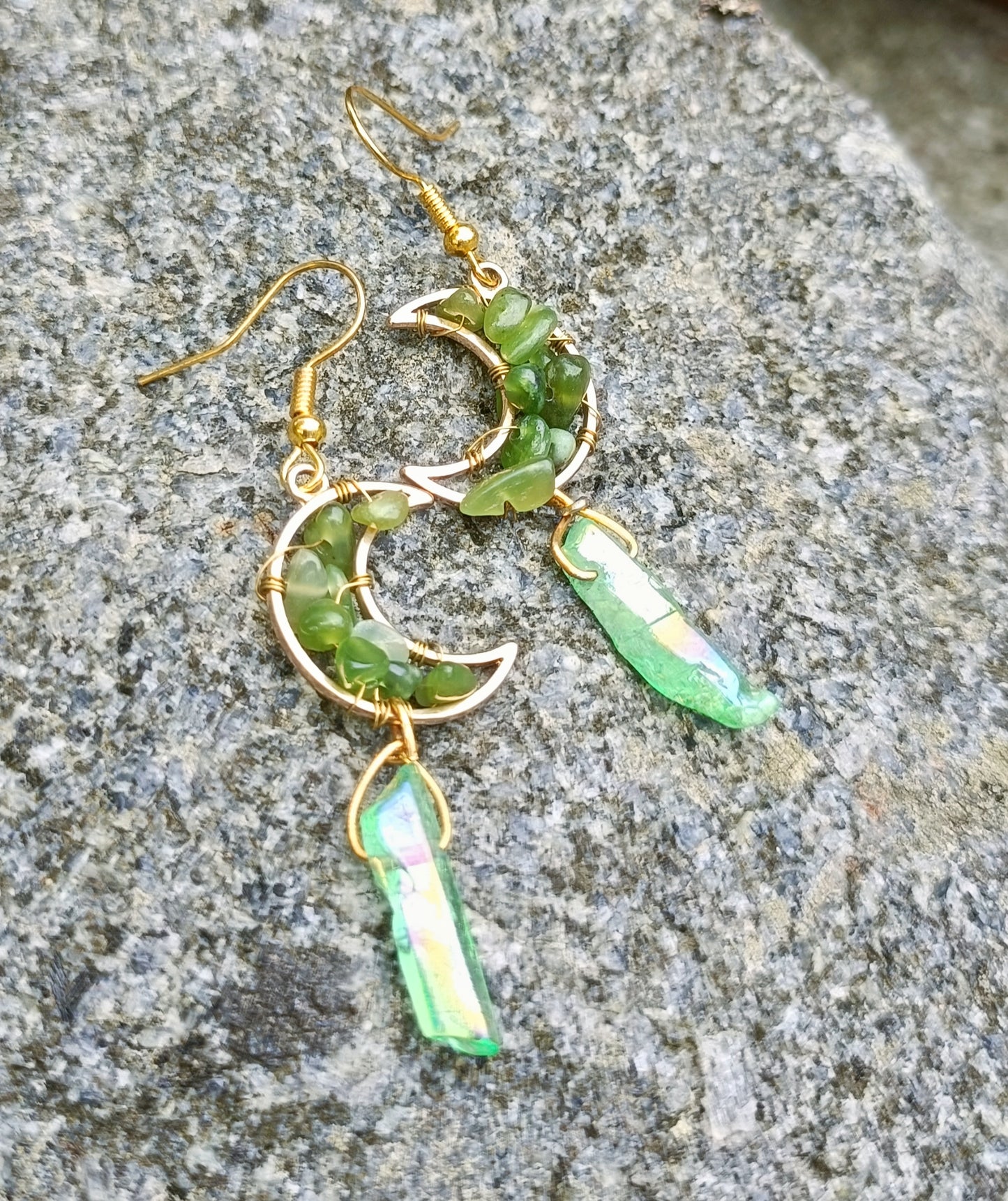 Gemstone moon earrings