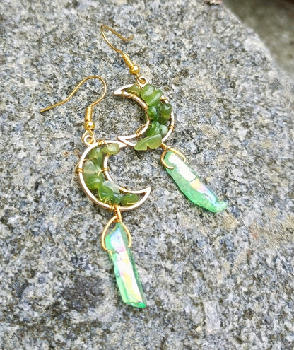 Gemstone moon earrings