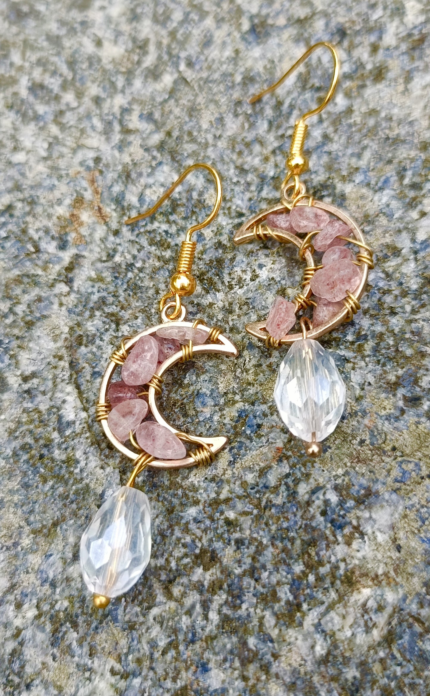 Gemstone moon earrings
