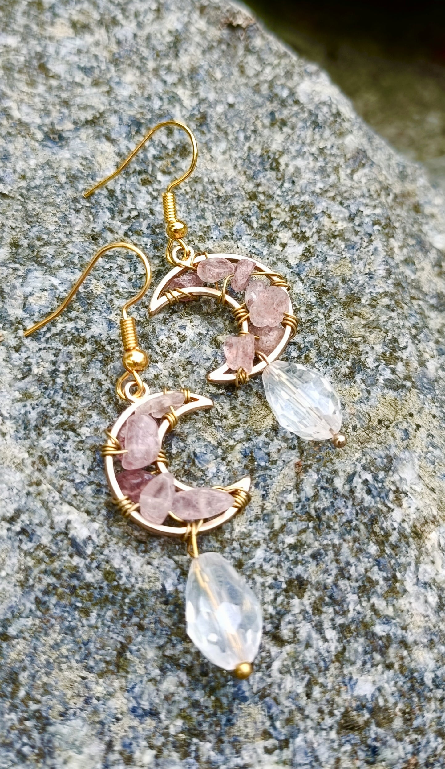 Gemstone moon earrings