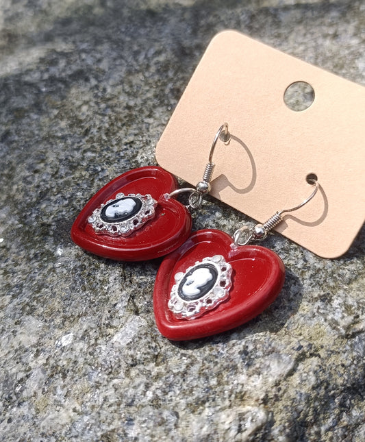 Heart button & Victorian portrait earrings