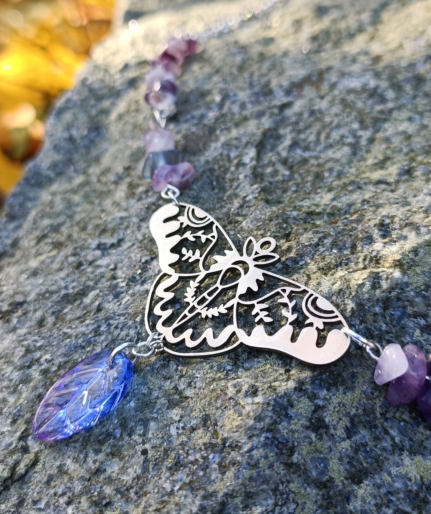 Moth gemstone necklace