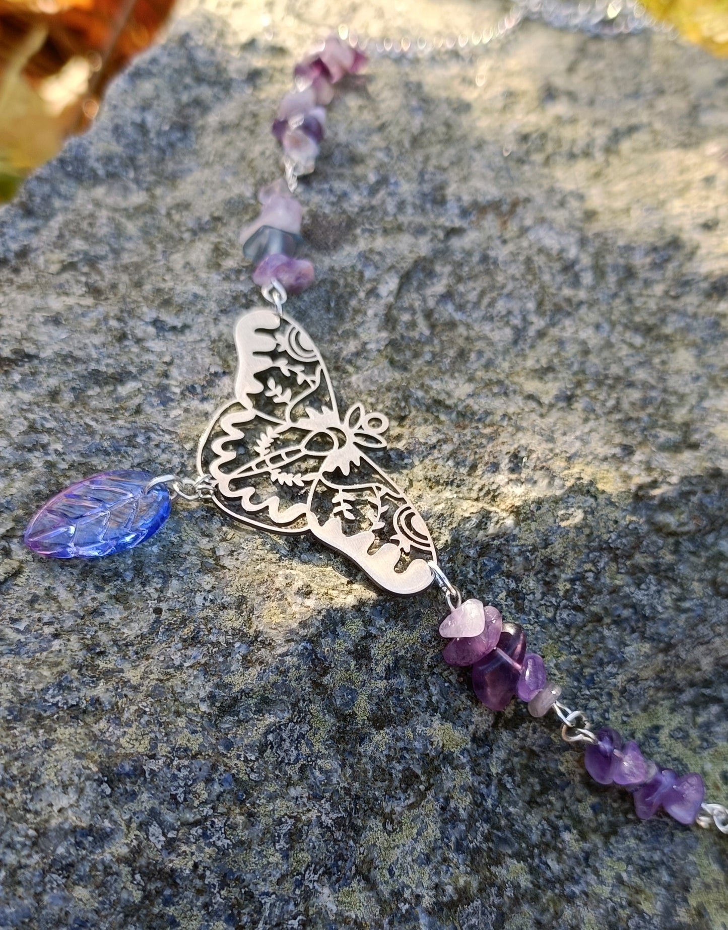 Moth gemstone necklace