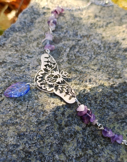Moth gemstone necklace