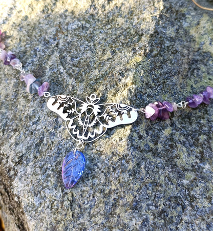 Moth gemstone necklace