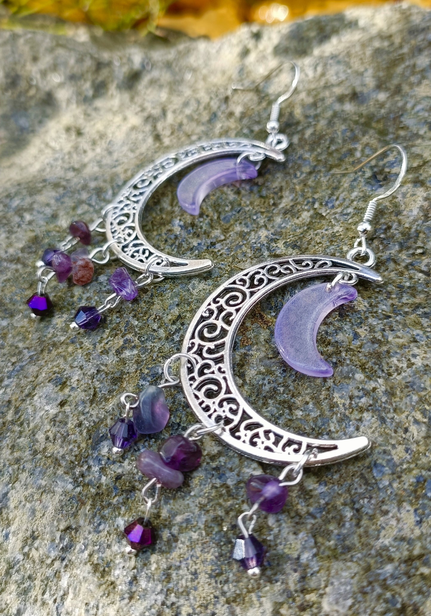Gemstone Crescent Moon Earrings