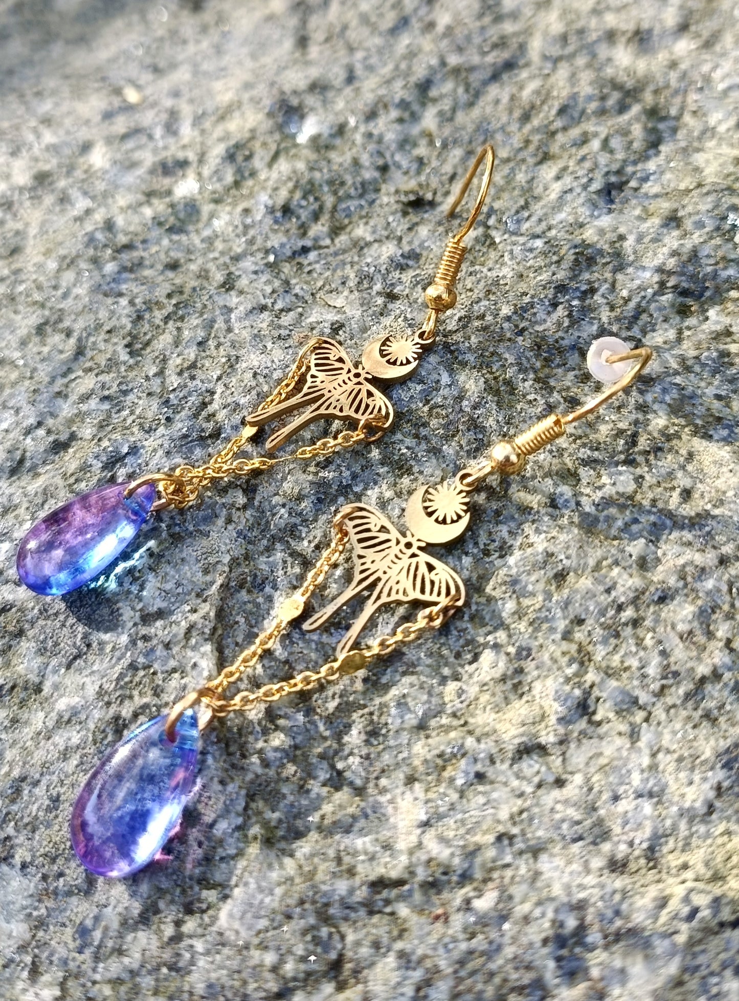 Lunar Moth & Glass Drop Earrings
