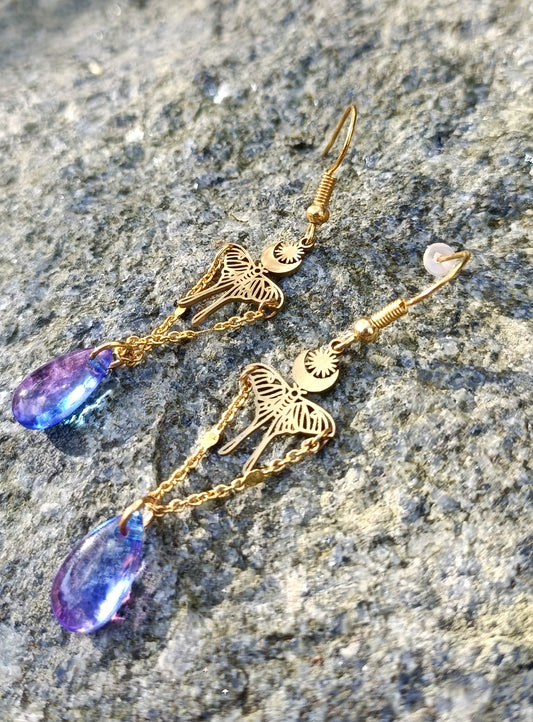 Lunar Moth & Glass Drop Earrings