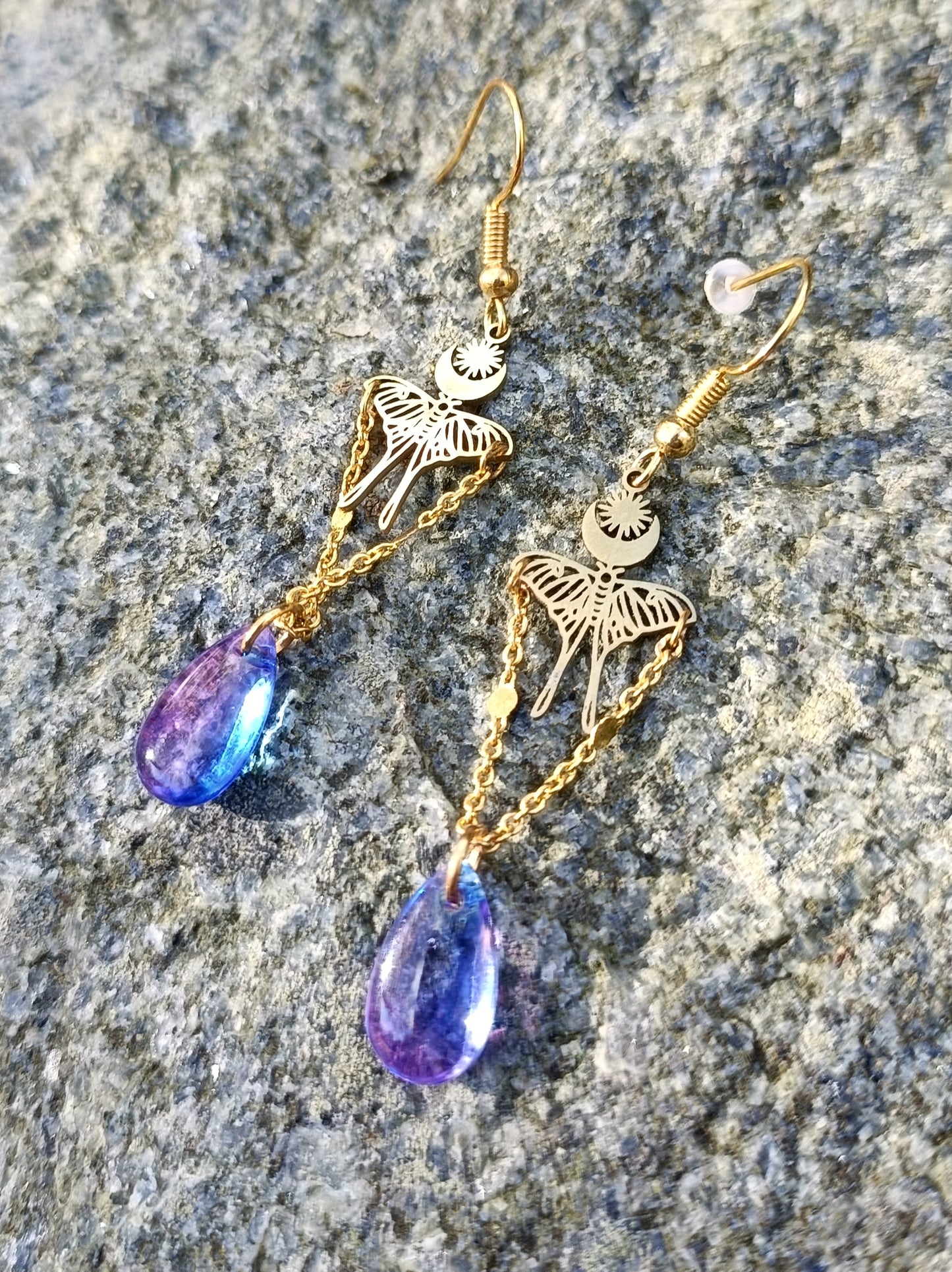 Lunar Moth & Glass Drop Earrings