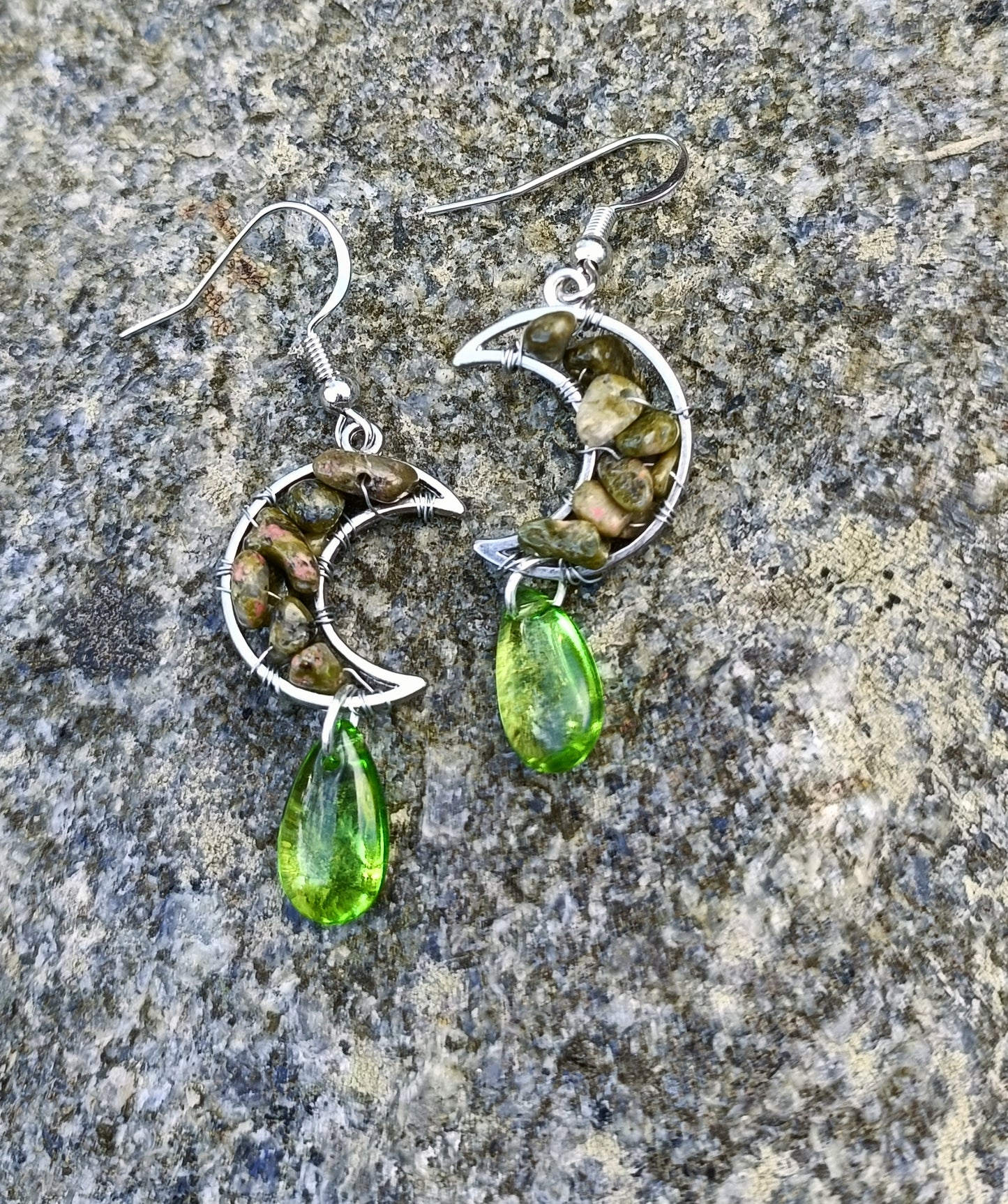 Gemstone moon earrings